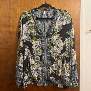 Free People Wildflower Cinched Kimono Bomber Zip up Jacket Sz. M/L